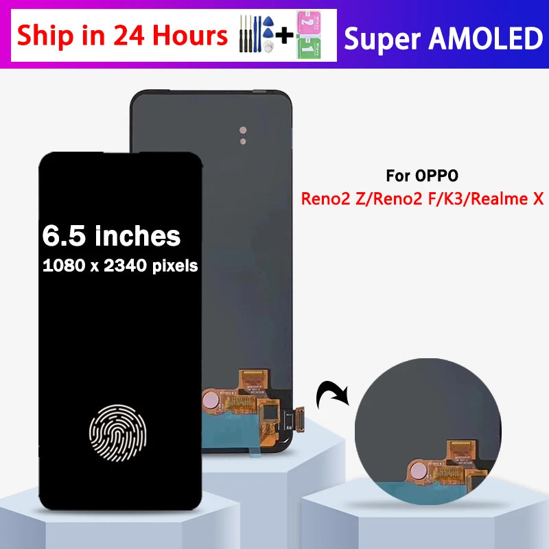 Super AMOLED for Oppo Reno2 Z Reno 2 Z Lcd PCKM70 Display Digital Touch Screen for Oppo Reno2 F CPH1989 Screen with Frame  Oppo phone repair parts