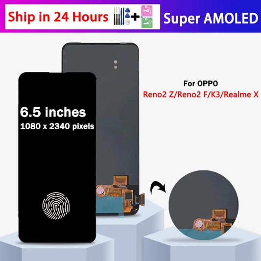 Super AMOLED for Oppo Reno2 Z Reno 2 Z Lcd PCKM70 Display Digital Touch Screen for Oppo Reno2 F CPH1989 Screen with Frame  Oppo phone repair parts