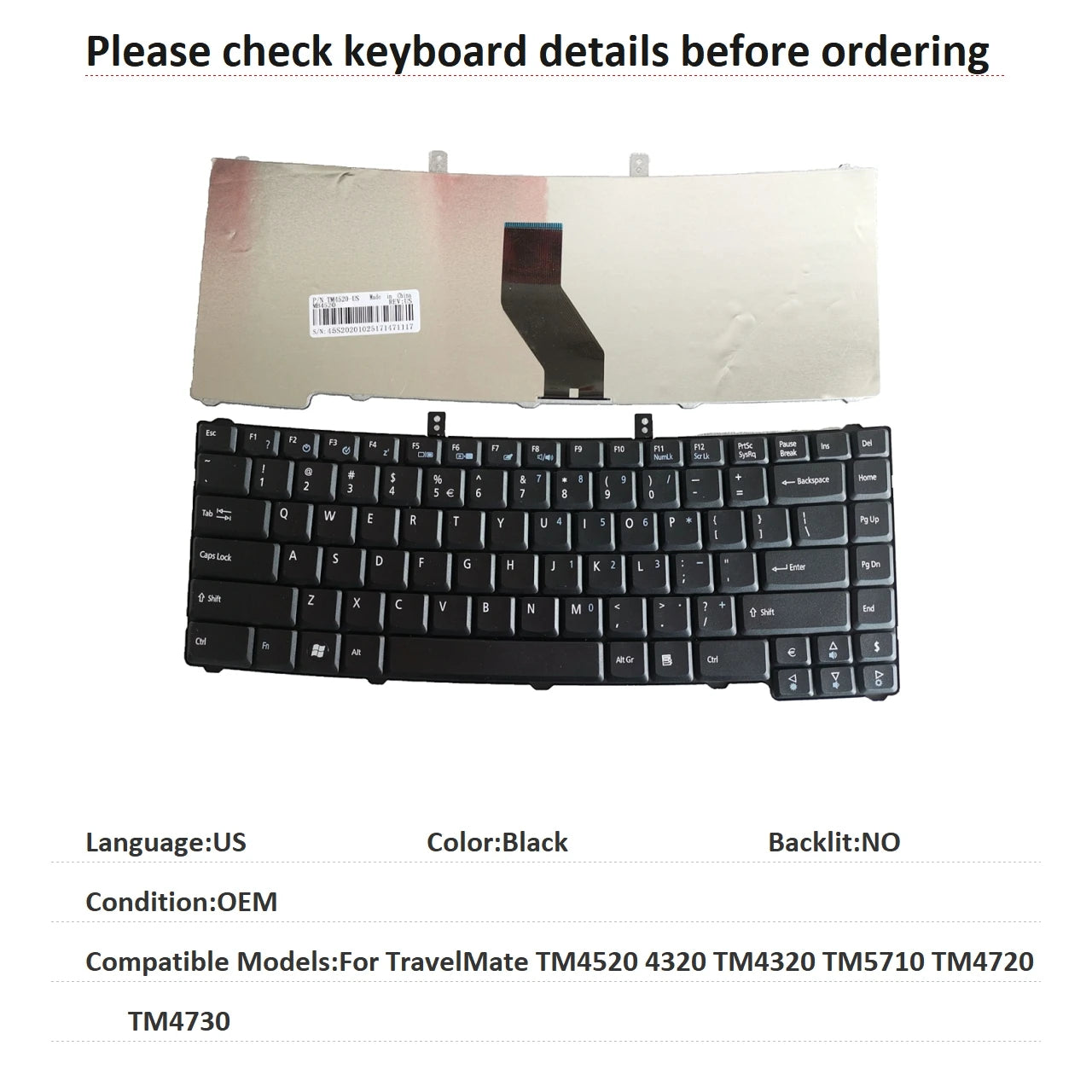 New US Russian Arab Language  Keyboard For Acer TravelMate TM4520 4320 TM4320 TM5710 TM4720 TM4730 Replacement Keyboard Acer laptop repair parts
