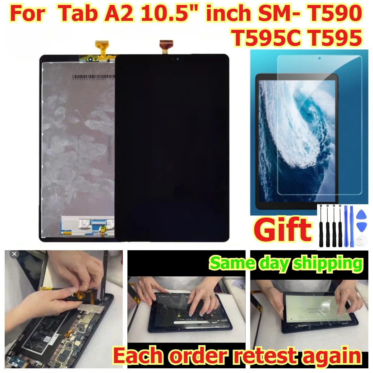 100% tested Tab touch lcd display screen panel for Samsung Tab A2 10.5" inch SM- T590 T595C T595 digitizer glass assembly Samsung tablet repair parts
