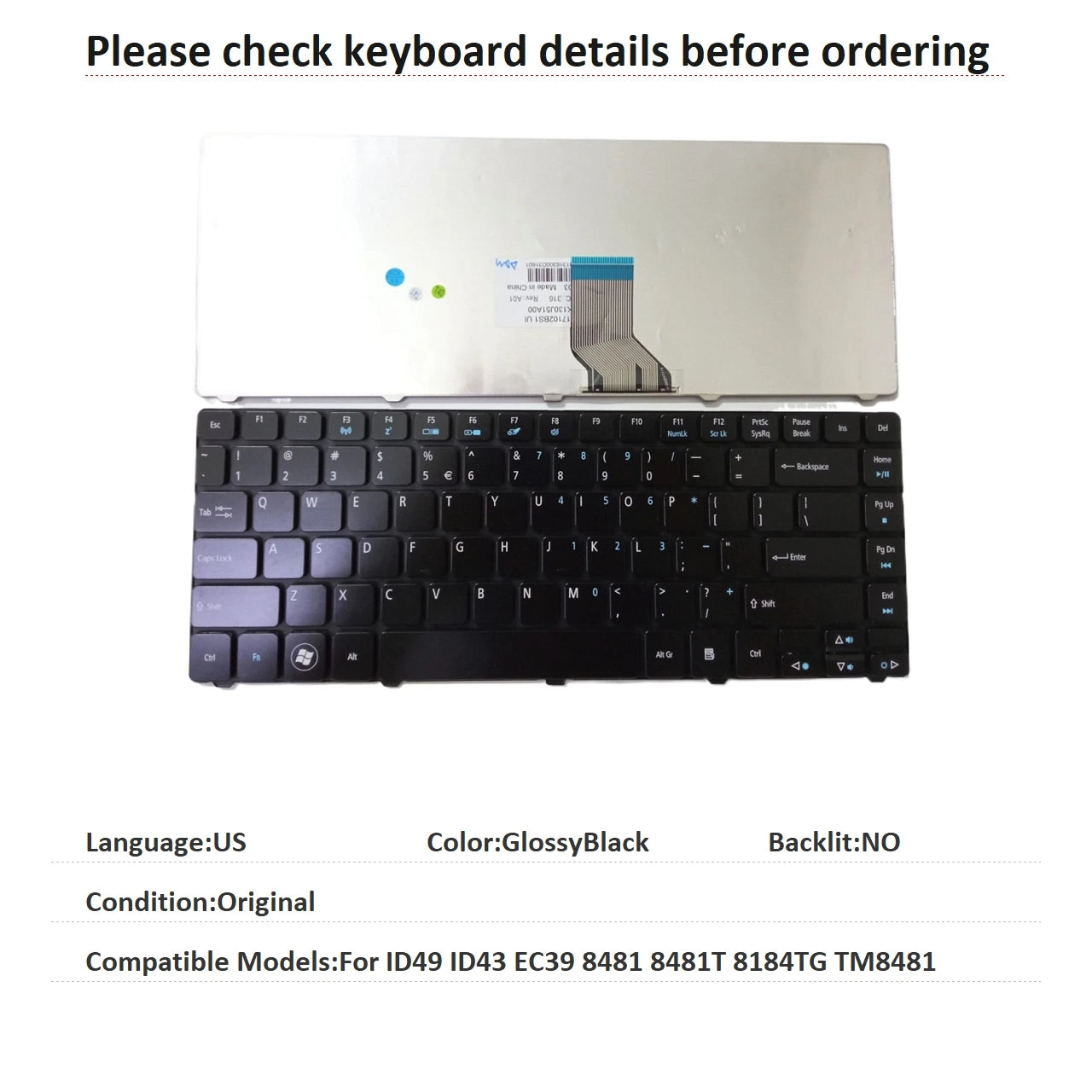 New US Spanish Language  Keyboard For Gateway ID49 ID43 EC39 8481 8481T 8184TG TM8481 Notebook PC Replacement Keyboard