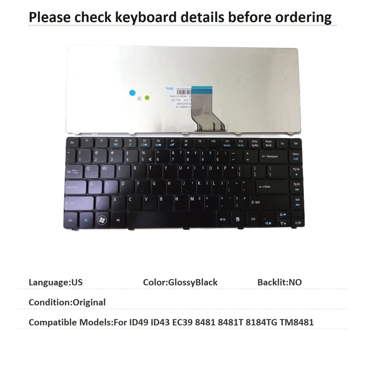 New US Spanish Language  Keyboard For Gateway ID49 ID43 EC39 8481 8481T 8184TG TM8481 Notebook PC Replacement Keyboard
