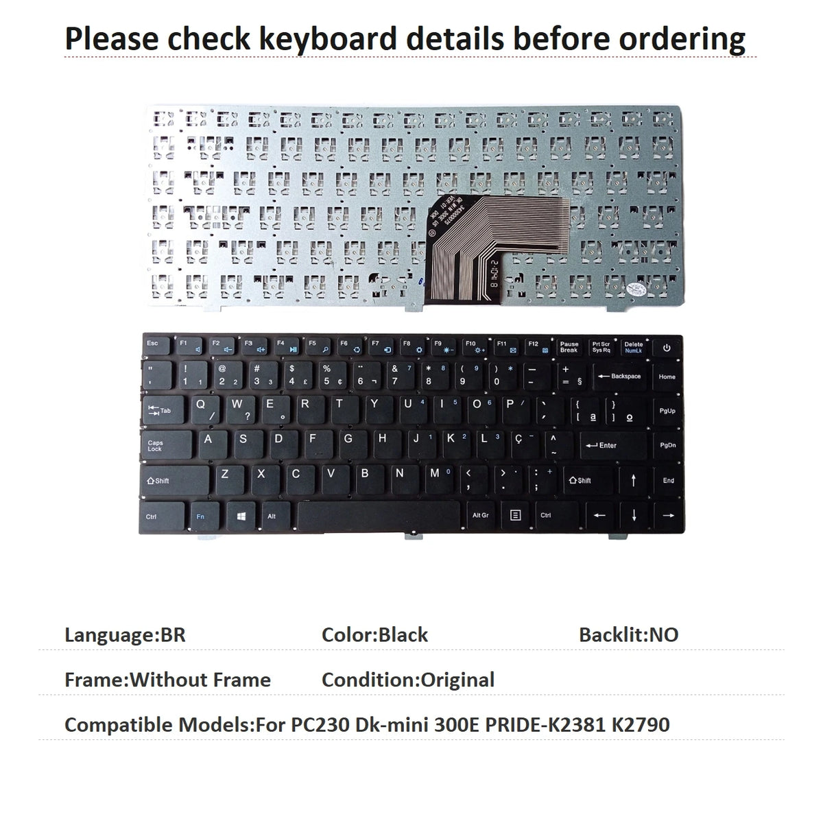 New US Russian Brazil Language  Keyboard For Teclado PC230 Dk-mini 300E PRIDE-K2381 K2790 Notebook PC Replacement Keyboard