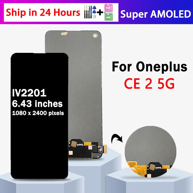 Super AMOLED For OnePlus Nord CE 2 5G LCD Display Touch Screen Digitizer Panel Assembly  For 1+Nord CE 2 5G  IV2201 Display  OnePlus phone repair parts