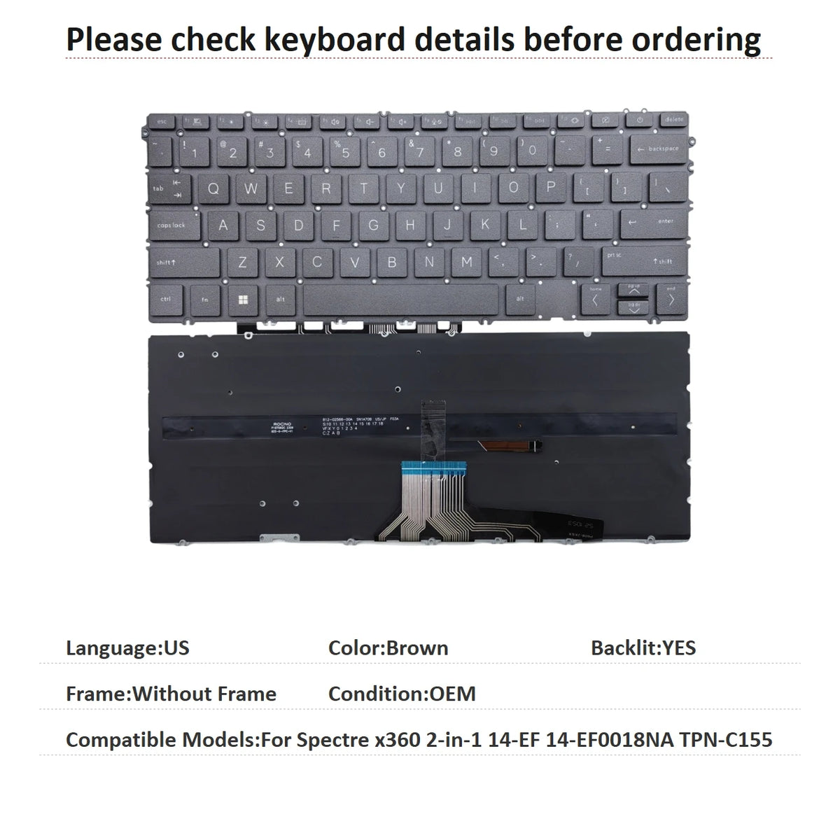 New US Language  Backlit Keyboard For HP Spectre x360 2-in-1 14-EF 14-EF0018NA TPN-C155 Notebook PC Replacement Keyboard  HP laptop repair parts