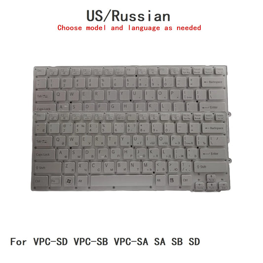 New US Russian Language  Backlit Keyboard For Sony VPC-SD VPC-SB VPC-SA SA SB SD Notebook PC Replacement Keyboard SONY laptop repair parts