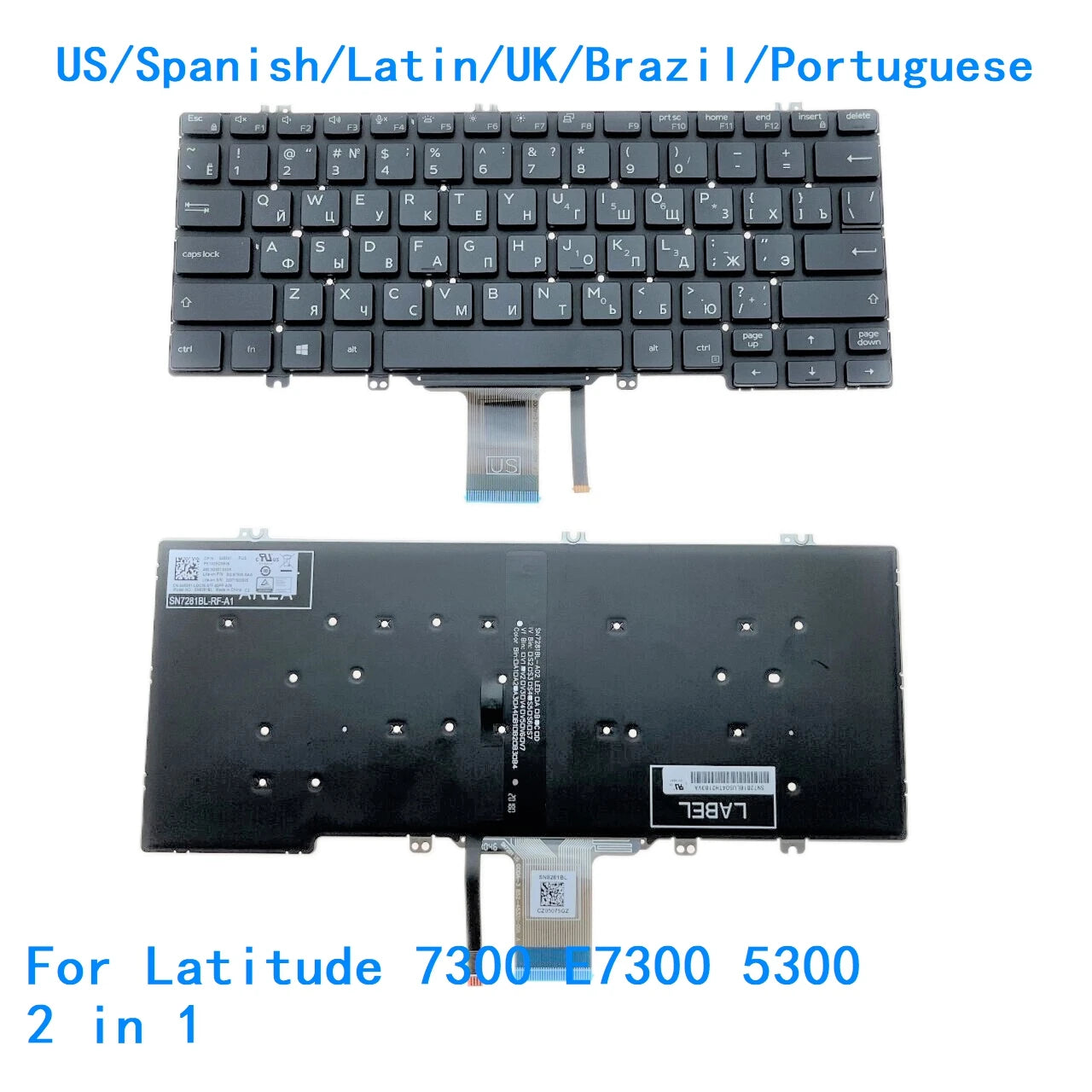 New US Spanish Latin UK Brazil Portuguese Laptop Backlit Keyboard For Dell Latitude 7300 E7300 5300 2 in 1 0483X1Dell laptop repair parts