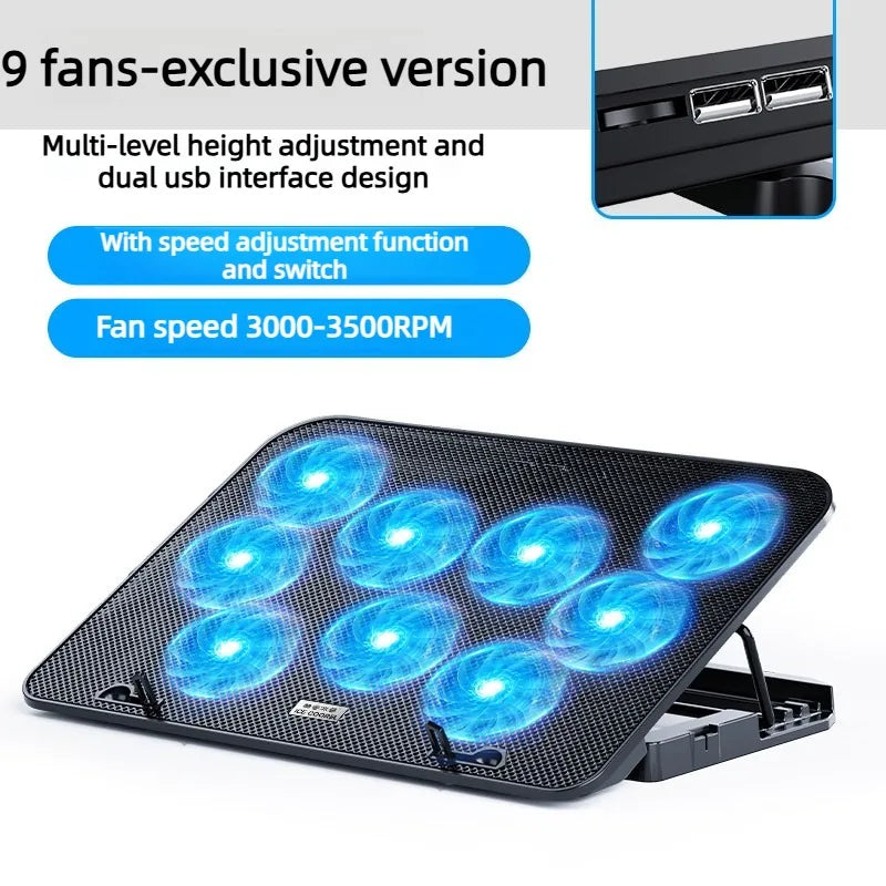 Dual USB 4000RPM 14"-17.3" 12quiet fans Ice Notebook laptop Gaming Cooling Stand Foldable Variable speed Cooler LED Light Fan