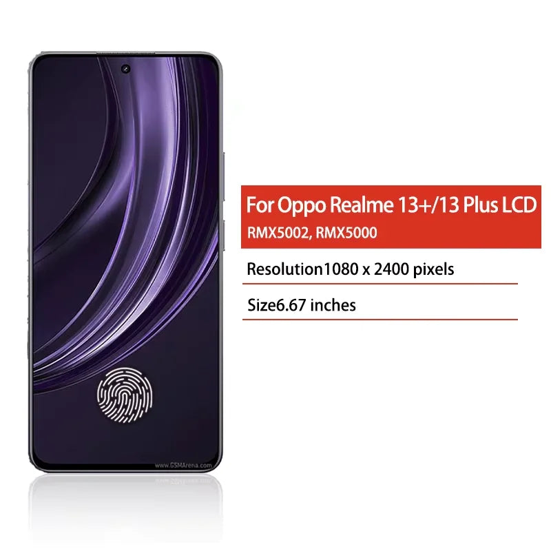 6.67"Super AMOLED For Realme 13+ LCD RMX5002 Display Touch Screen Digitizer For Realme 13 Plus RMX5000 Display Oppo phone repair parts Realme phone repair parts