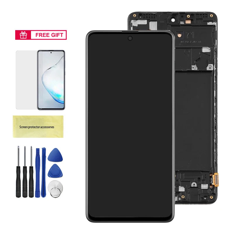 Super AMOLED A71 Screen, for Samsung Galaxy A71 A715 A715F A715FD LCD Display Digital Touch Screen with Frame Replacement Samsung phone repair parts