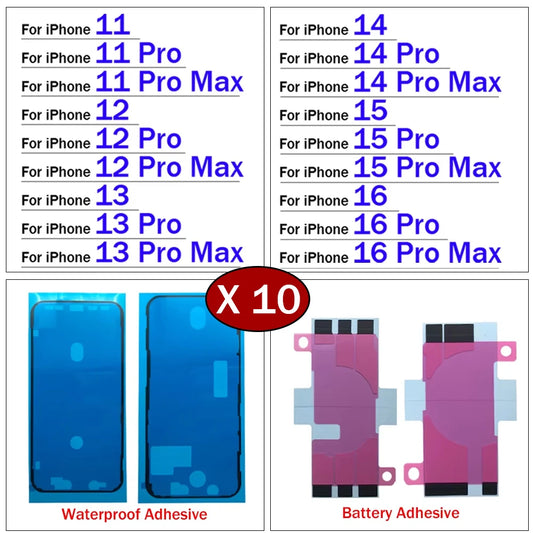 10Pcs, Waterproof Adhesive Sticker Screen Frame Bezel Seal Tape Battery Sticke For iPhone 11 12 13 14 15 16 Pro Max Plus X Xs iPhone phone repair parts
