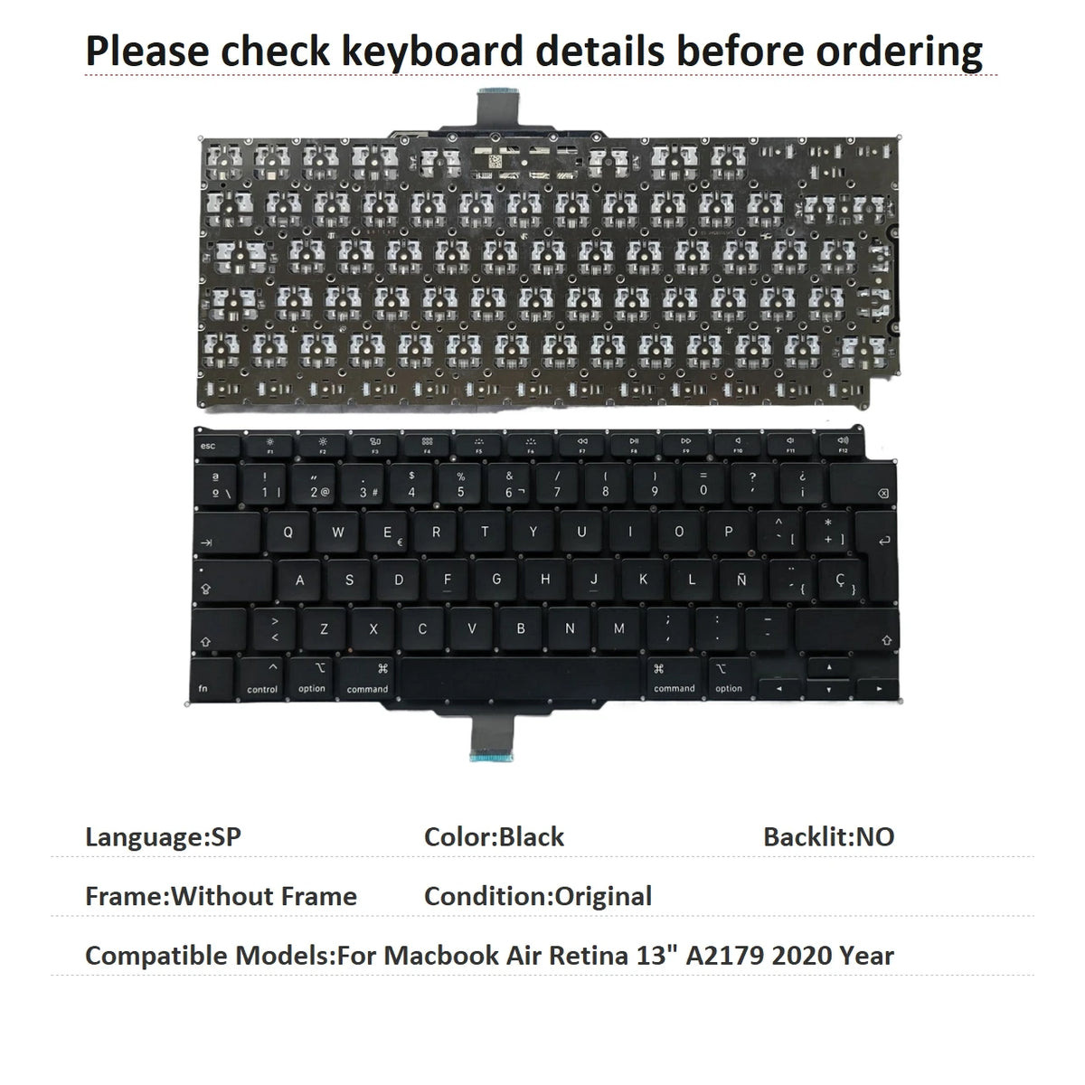 New US Russian Spanish UK Arab Language  Keyboard For Apple Macbook Air Retina 13" A2179 2020 Year Replacement Keyboard MACBOOK laptop repair parts
