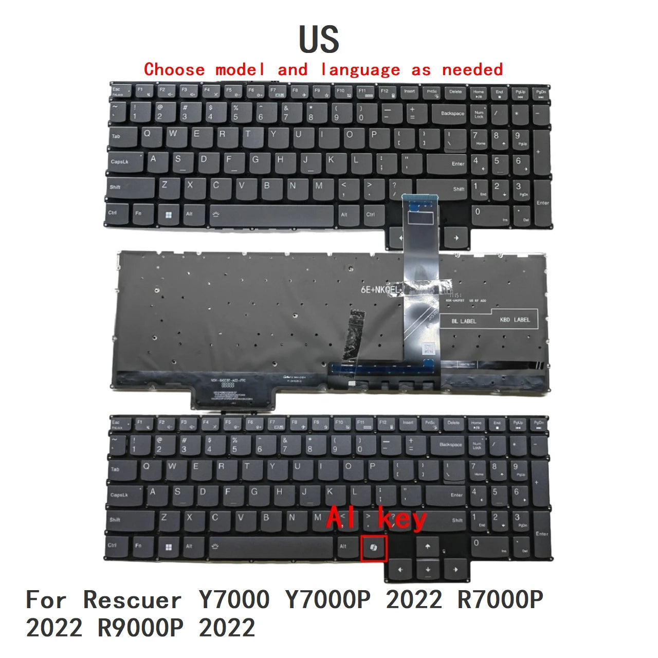 New US Language  Backlit Keyboard For Lenovo Rescuer Y7000 Y7000P 2022 R7000P 2022 R9000P 2022 Notebook PC Replacement Keyboard Lenovo laptop repair parts