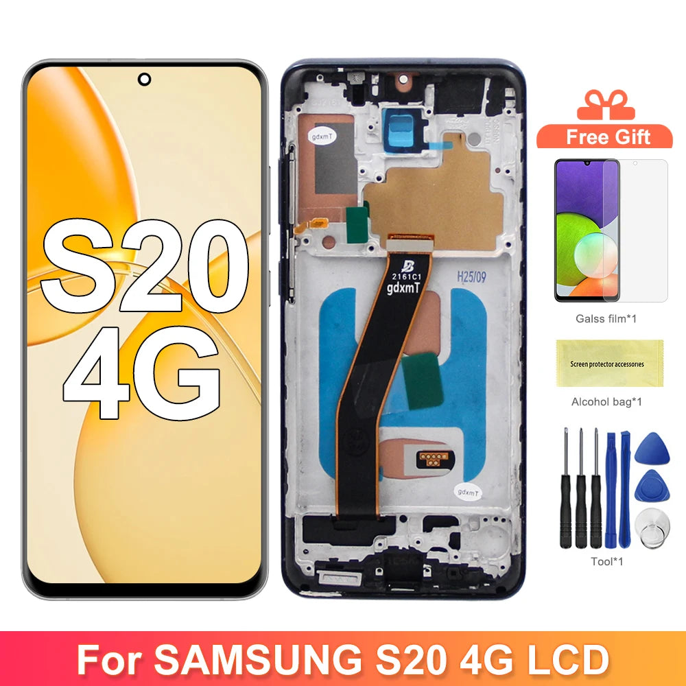 For Samsung S20 4G Touch Screen G980 G980F G980F/DS LCD Display Touch Screen Digitizer with Frame Replacement 100% Tested Samsung phone repair parts
