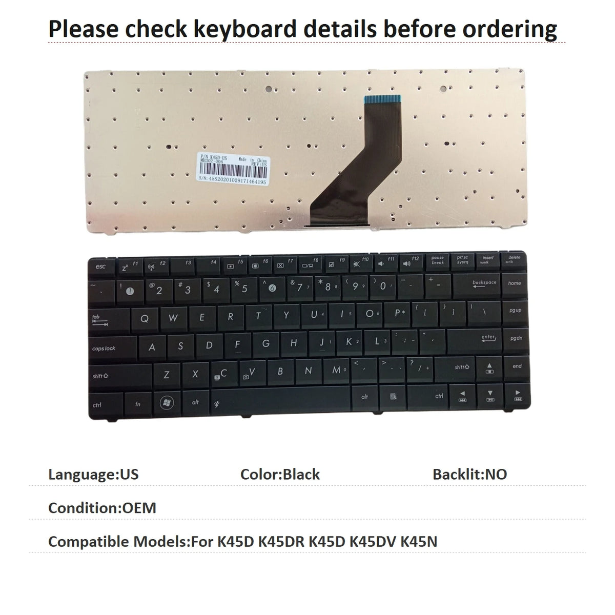 New US Language  Keyboard For ASUS K45D K45DR K45D K45DV K45N Notebook PC Replacement Keyboard ASUS laptop repair parts