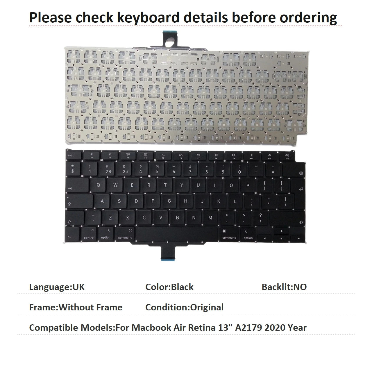 New US Russian Spanish UK Arab Language  Keyboard For Apple Macbook Air Retina 13" A2179 2020 Year Replacement Keyboard MACBOOK laptop repair parts