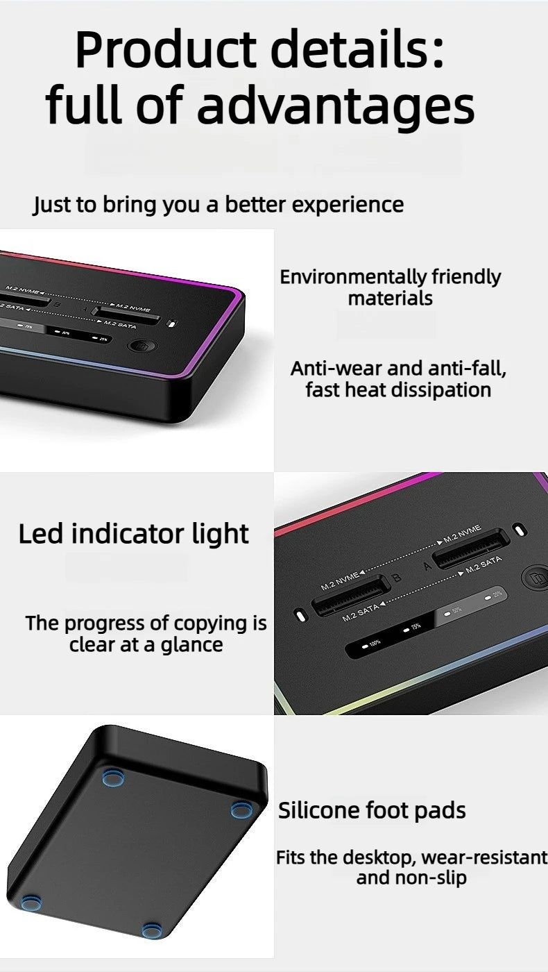 Dual Protocol m.2 ssd case Ssd Docking Station Type C USB 20Gbps offline clone  for PCIe NVME SATA 2 dual bay SSD enclosure Laptop Accessories