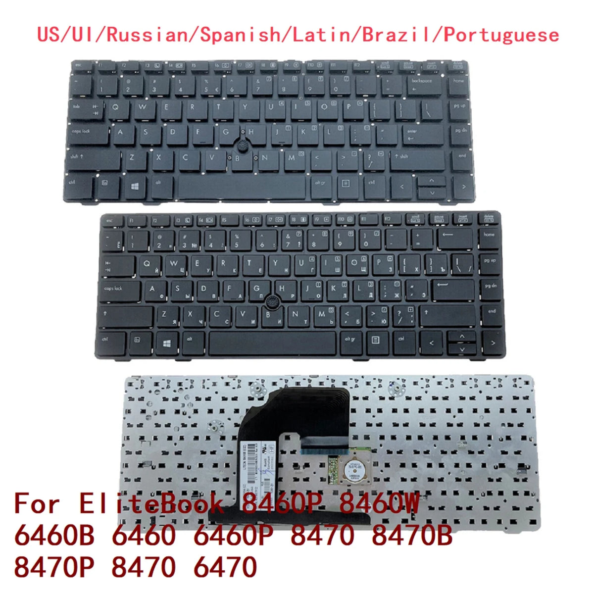 US UI Russian Spanish Latin Brazil Portuguese Keyboard For HP EliteBook 8460P 8460W 6460B 6460 6460P 8470 8470B 8470P 8470 6470  HP laptop repair parts