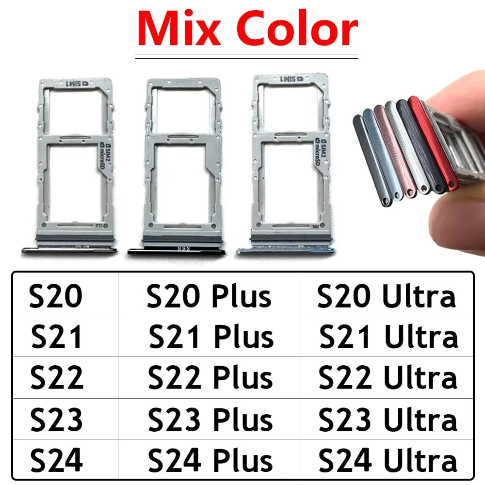 10Pcs/Lot, Dual SIM Card Tray Slot Holder For Samsung S20 S21 S22 S23 S24 Plus Ultra Fe 4G 5G Replacement Parts Mix Color Samsung phone repair parts