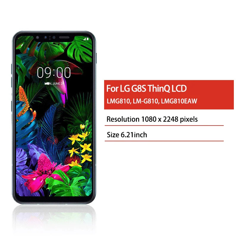 6.21“AMOLED For LG G8S ThinQ LMG810, LM-G810, LMG810EAW LCD Display Touch Screen Digitizer For LG G8s Display Frame LG phone repair parts
