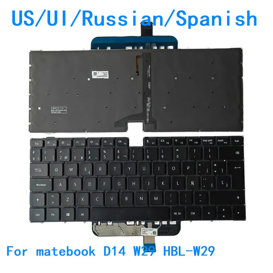 New US UI Russian Spanish Language  Backlit Keyboard For HUAWEI matebook D14 W29 HBL-W29 Notebook PC Replacement Keyboard HUAWEI laptop repair parts