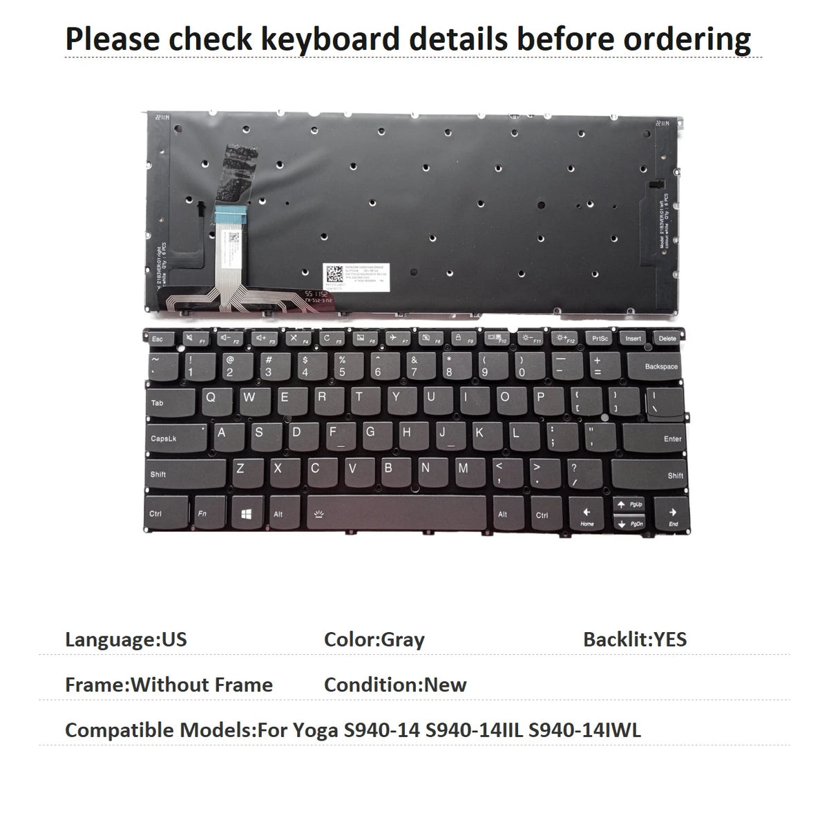 New US Language  Backlit Keyboard For Lenovo Yoga S940-14 S940-14IIL S940-14IWL Notebook PC Replacement Keyboard Lenovo laptop repair parts