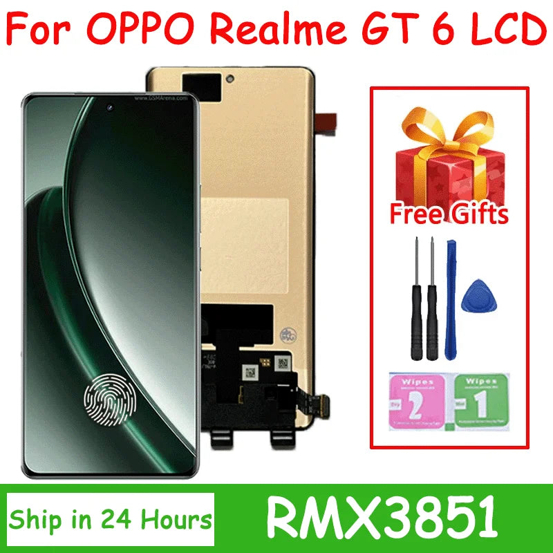 6.78“AMOLED For Realme GT 6 Lcd Display Touch Panel Screen Digitizer For Realme GT6 RMX3851 LCD Replacement Oppo phone repair parts Realme phone repair parts