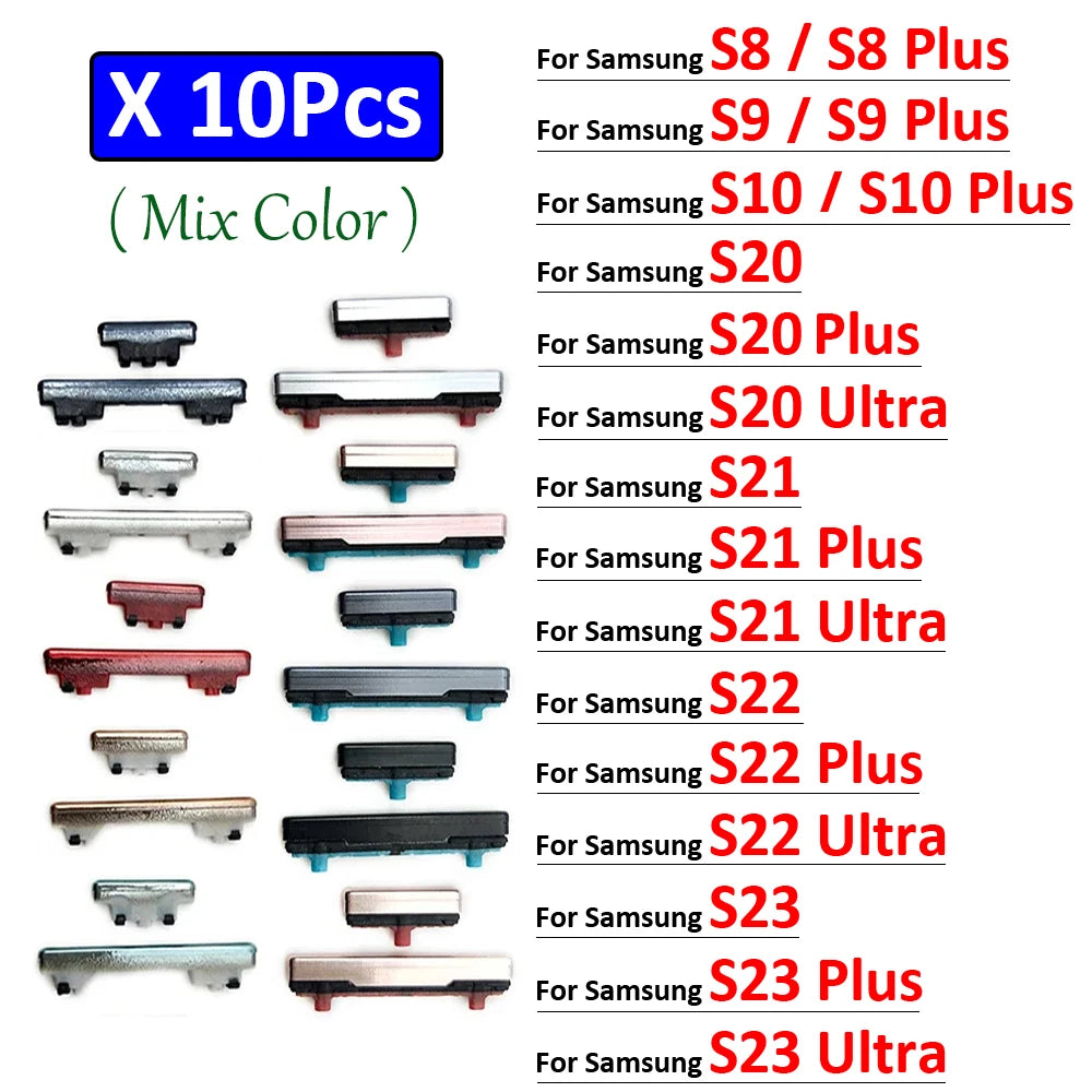 10Pcs/Lot, New Power Button + Volume Side Button For Samsung S8 S9 S10 S20 S21 S22 S23 S24 Plus Ultra Fe Replacement Parts Samsung phone repair parts