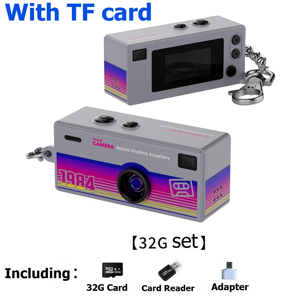 Retro Mini Keychain Thumb Camera 1080P HD Recorder Built-in Flash Auto Focus 130° Wide Angle Lens Screen Portable Pocket Camera