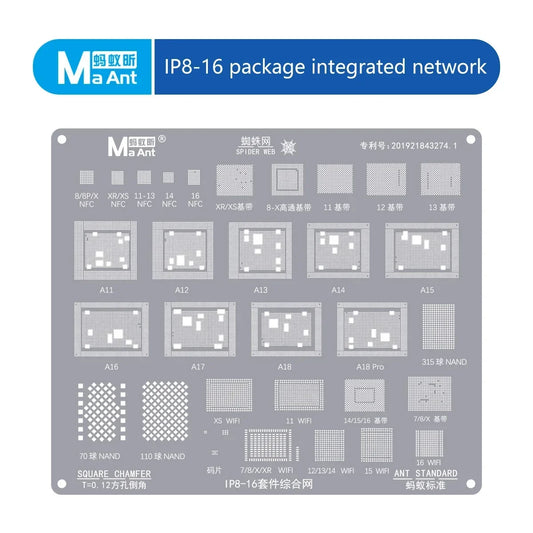 MAANT A8-A18 PRO CHIP CPU Kit Carry Steel Mesh Stencil for iPhone 8-16PM Refurbishment and Repair Tin Planting Template Professional Repair Tools