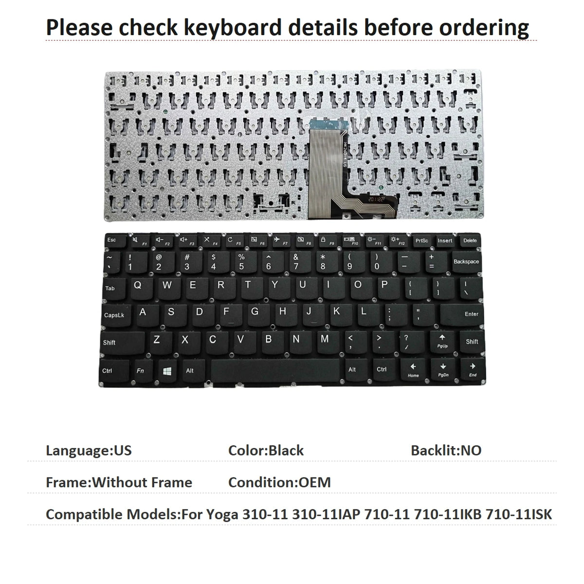 New US Language  Keyboard For Lenovo Yoga 310-11 310-11IAP 710-11 710-11IKB 710-11ISK Notebook PC Replacement Keyboard Lenovo laptop repair parts