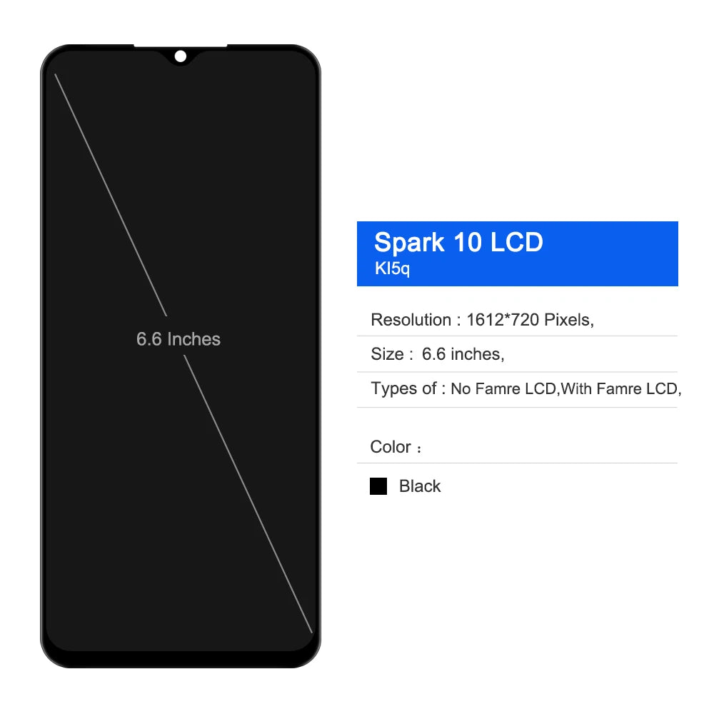 KI5q KI5k Lcd For Tecno Spark 10 Display Touch Screen Digitizer Panel Assembly Parts For Spark 10C Lcd  100% Tested TECNO phone repair parts