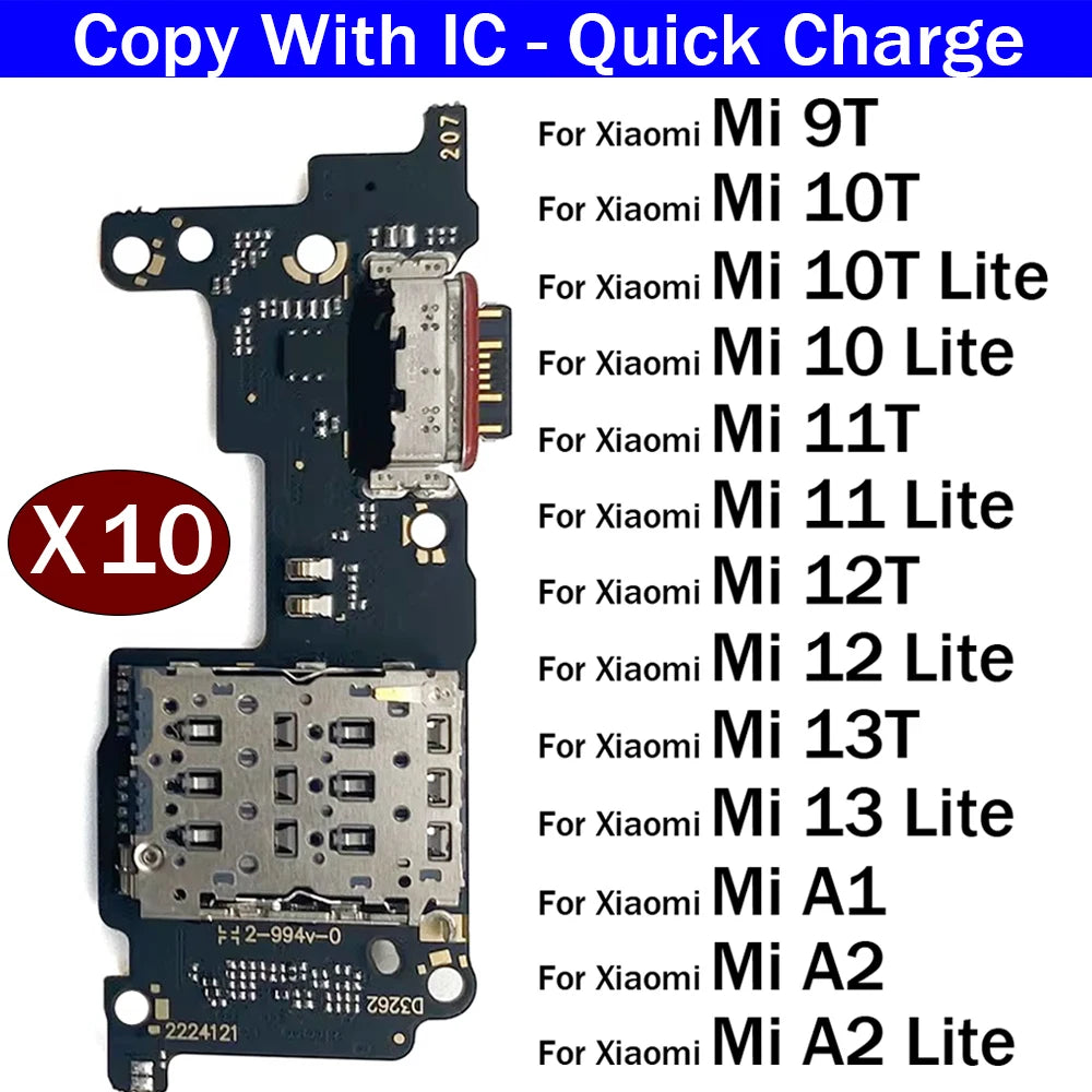 10Pcs,Dock Connector USB Charger Charging Port Flex Cable Board For Xiaomi Mi 9T 10 10T 11 11T 12 12T 13 13T Lite Pro A1 A2 Lite  Xiaomi  Xiao mi phone repair parts