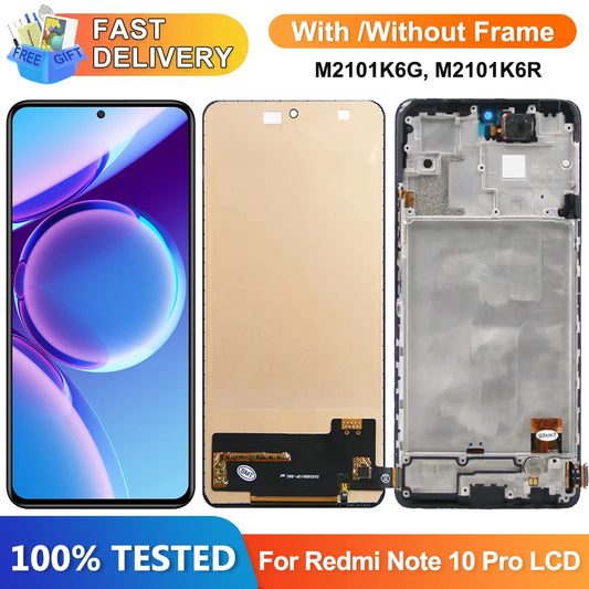 6.67" Screen for Xiaomi Redmi Note 10 Pro M2101K6G M2101K6R Lcd Display Digital Touch Screen with Frame for Redmi Note 10 Pro Xiaomi phone repair parts