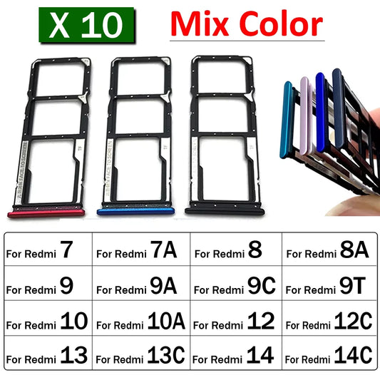 10Pcs, SIM Card Tray Slot Holder Adapter Accessories For Xiaomi Redmi 7 7A 8 8A 9 9A 9T 9C 10 10A 10C 12 12C 13 13C 14 14C  Xiaomi  Xiao mi phone repair parts