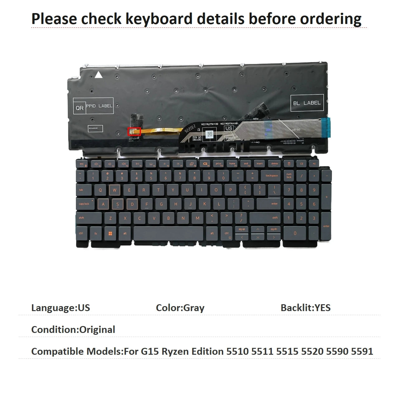 New US Russian Language  RGB Keyboard For Dell G15 Ryzen Edition 5510 5511 5515 5520 5590 5591 Notebook PC Replacement KeyboardDell laptop repair parts