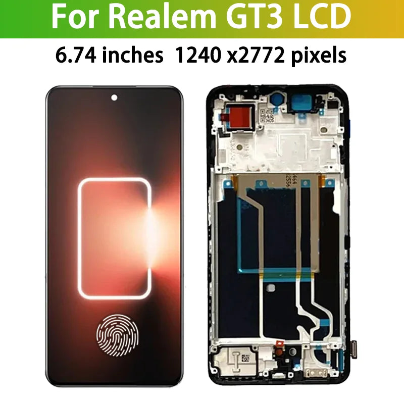 6.74"New For Realme GT3 GT 3 LCD Display Touch Screen Digitizer RMX3709 240W Display With Frame Oppo phone repair parts Realme phone repair parts