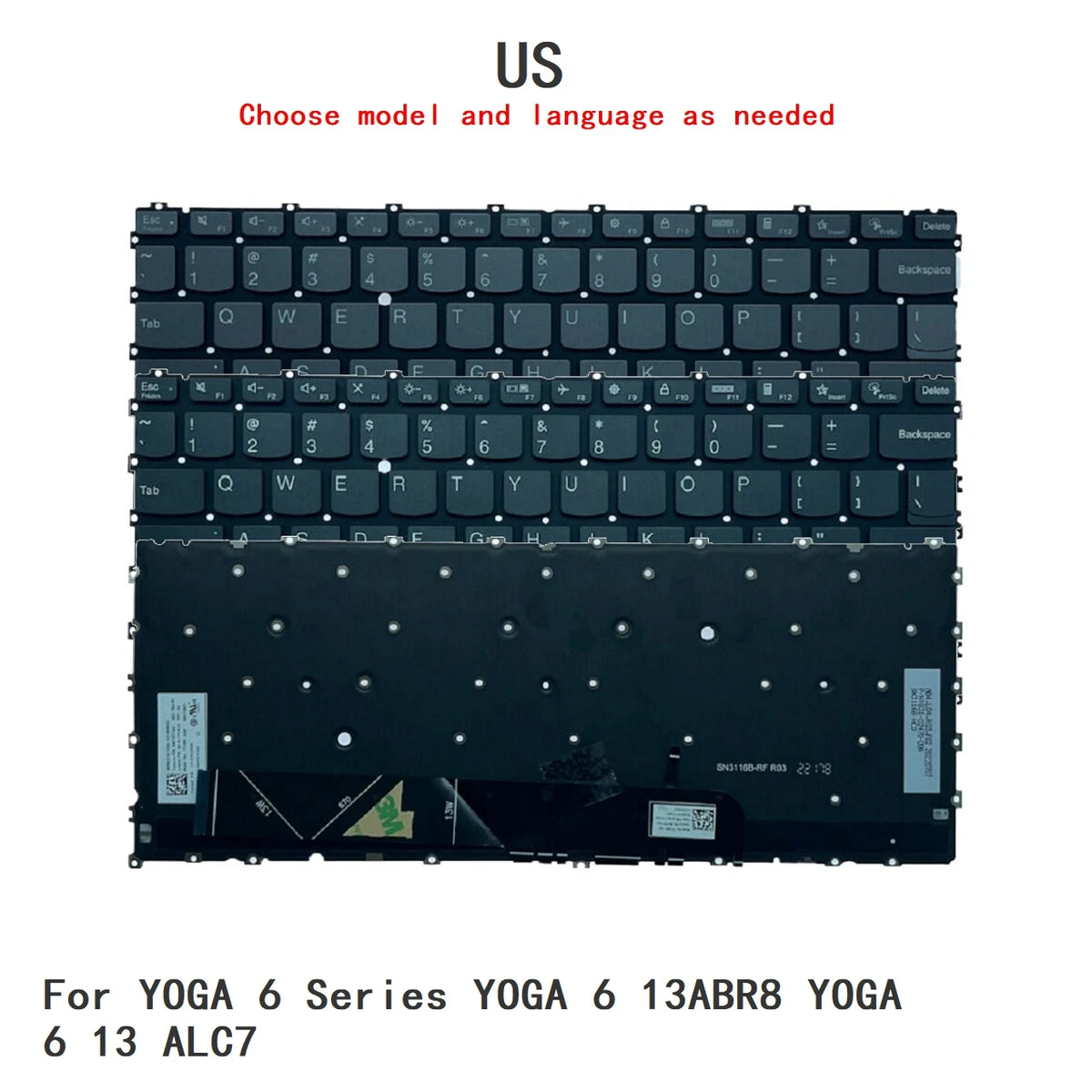 New US Language  Backlit Keyboard For Lenovo YOGA 6 Series YOGA 6 13ABR8 YOGA 6 13 ALC7 PT3S-USE Lenovo laptop repair parts
