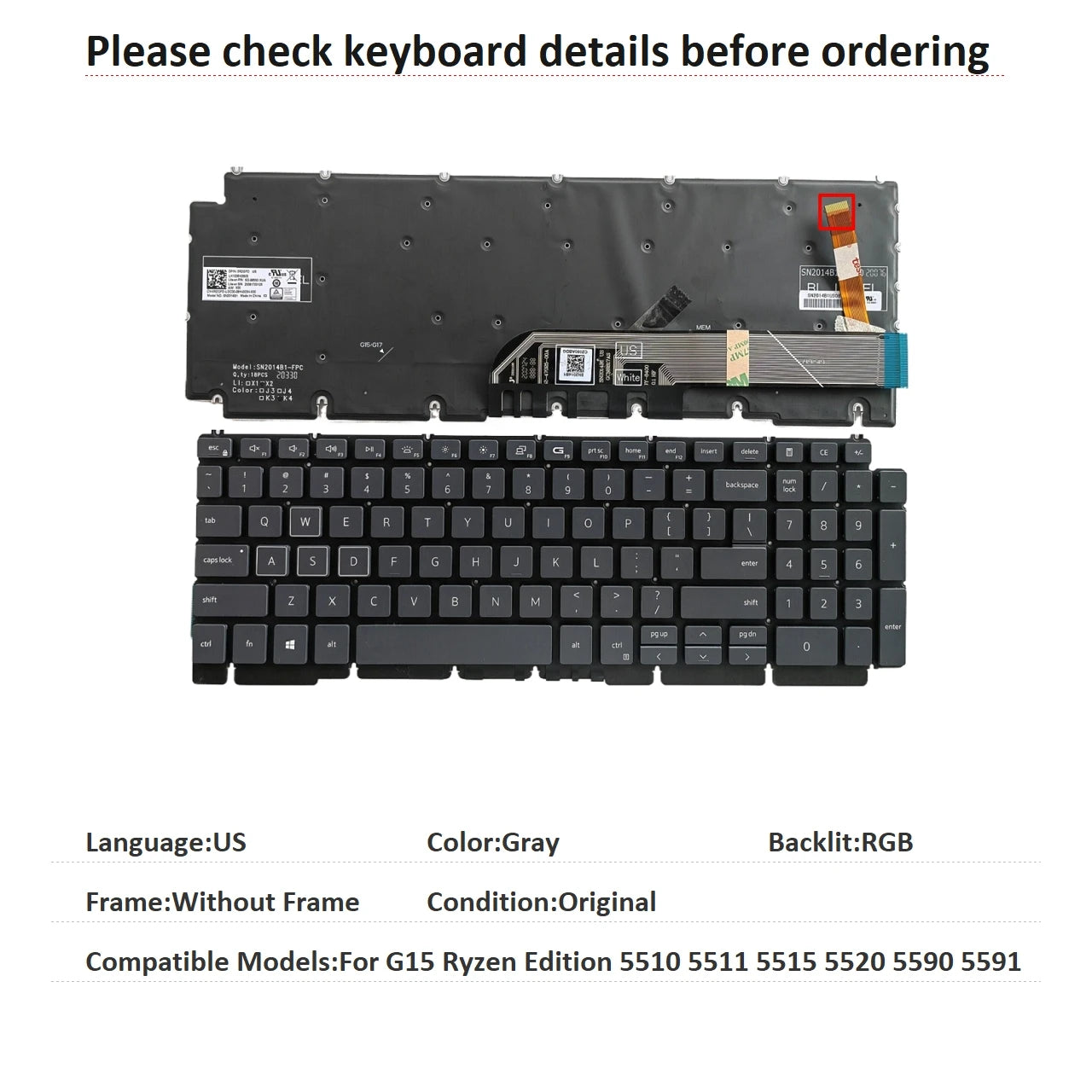 New US Russian Language  RGB Keyboard For Dell G15 Ryzen Edition 5510 5511 5515 5520 5590 5591 Notebook PC Replacement KeyboardDell laptop repair parts