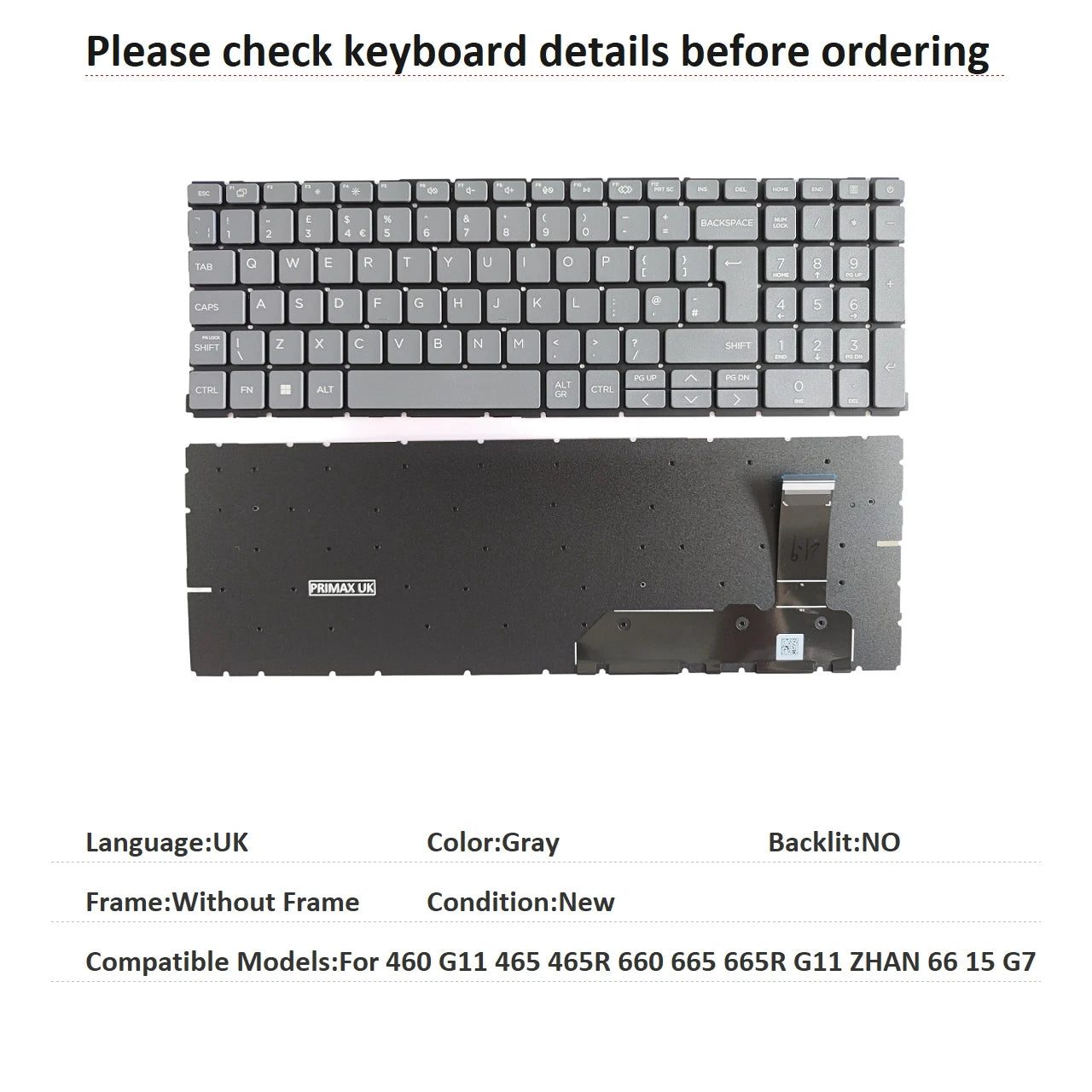 New US Spanish Latin UK Language  Backlit Keyboard For HP 460 G11 465 465R 660 665 665R G11 ZHAN 66 15 G7 Replacement Keyboard  HP laptop repair parts