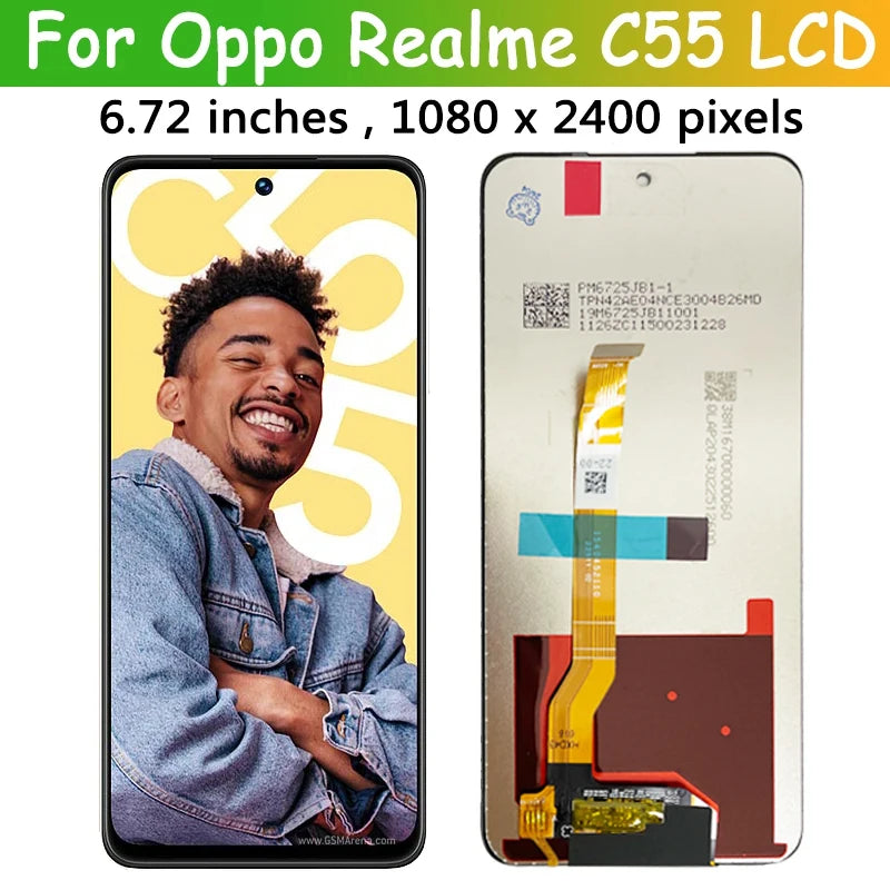 6.72"Tested LCD For OPPO Realme C55 RealmeC55 RMX3710 LCD Display Touch Screen Digitizer Assembly Replacement LCD Oppo phone repair parts Realme phone repair parts
