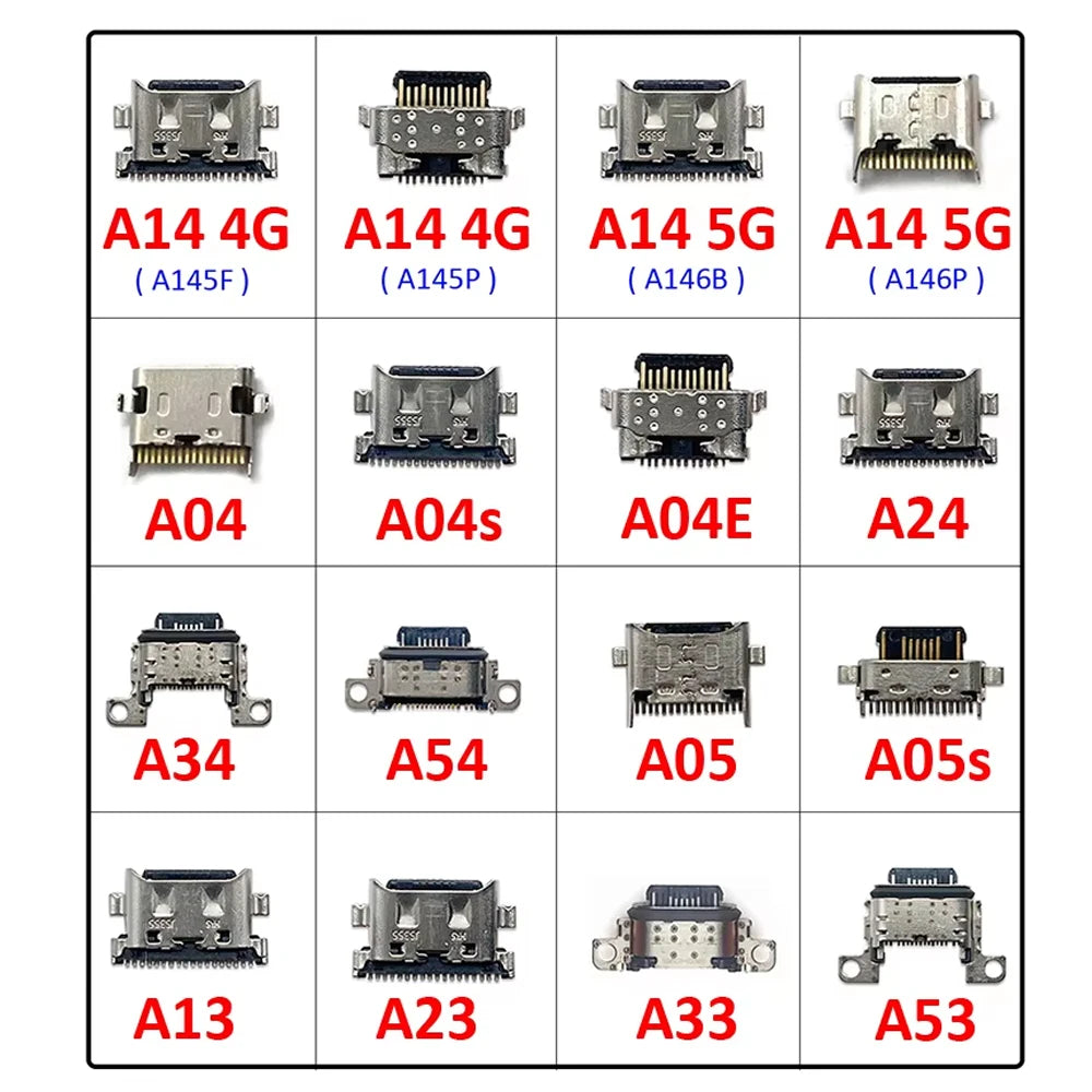 100Pcs,  Micro USB Connector Charging Port Jack Plug For Samsung A14 A04 A04s A04E A24 A34 A54 A05 A05s A13 A23 A33 A53 4G 5G Samsung phone repair parts
