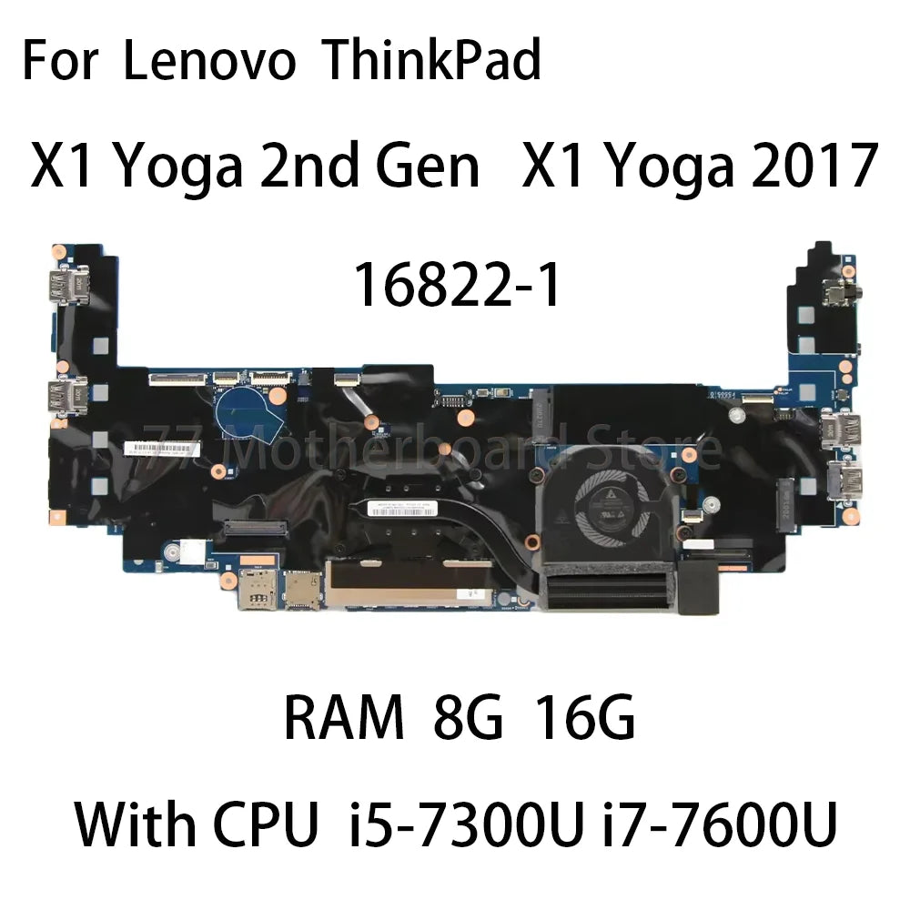 Laptop Motherboard For Lenovo ThinkPad X1 Yoga 2nd Gen X1 Yoga 2017 16822-1 With CPU i5-7300U i7-7600U RAM 8G/16G 5B20V13738 Lenovo laptop repair parts