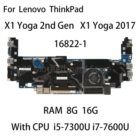 Laptop Motherboard For Lenovo ThinkPad X1 Yoga 2nd Gen X1 Yoga 2017 16822-1 With CPU i5-7300U i7-7600U RAM 8G/16G 5B20V13738 Lenovo laptop repair parts