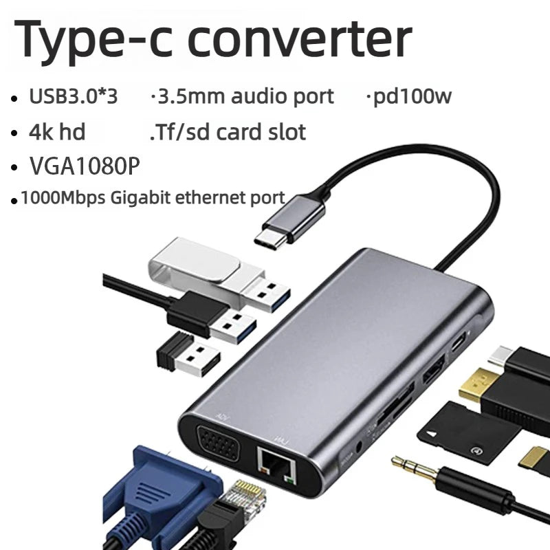 8K 4K 2K 30/60/240Hz USB Type C Docking Station to HDMI VGA RJ45 Adapter USB 3.0 HUB Splitter For Laptop phone Laptop Accessories