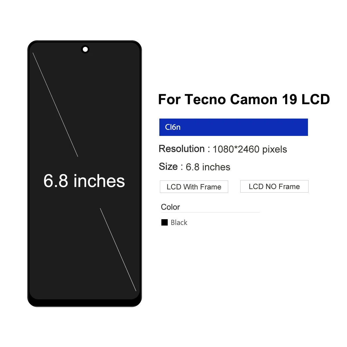 6.8'' For Tecno Camon 19 CI6n LCD Display Touch Screen Digitizer Assembly Camon19 Screen Display Replacement Repair Parts Tecno phone repair parts