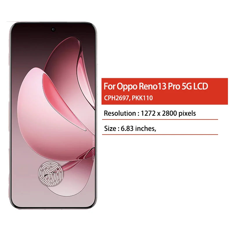 6.83"AMOLED For Reno13 Pro Screen LCD For Oppo Reno 13 Pro 5G LCD CPH2697, PKK110 Display Screen Touch Digitizer Assembly Oppo phone repair parts Realme phone repair parts