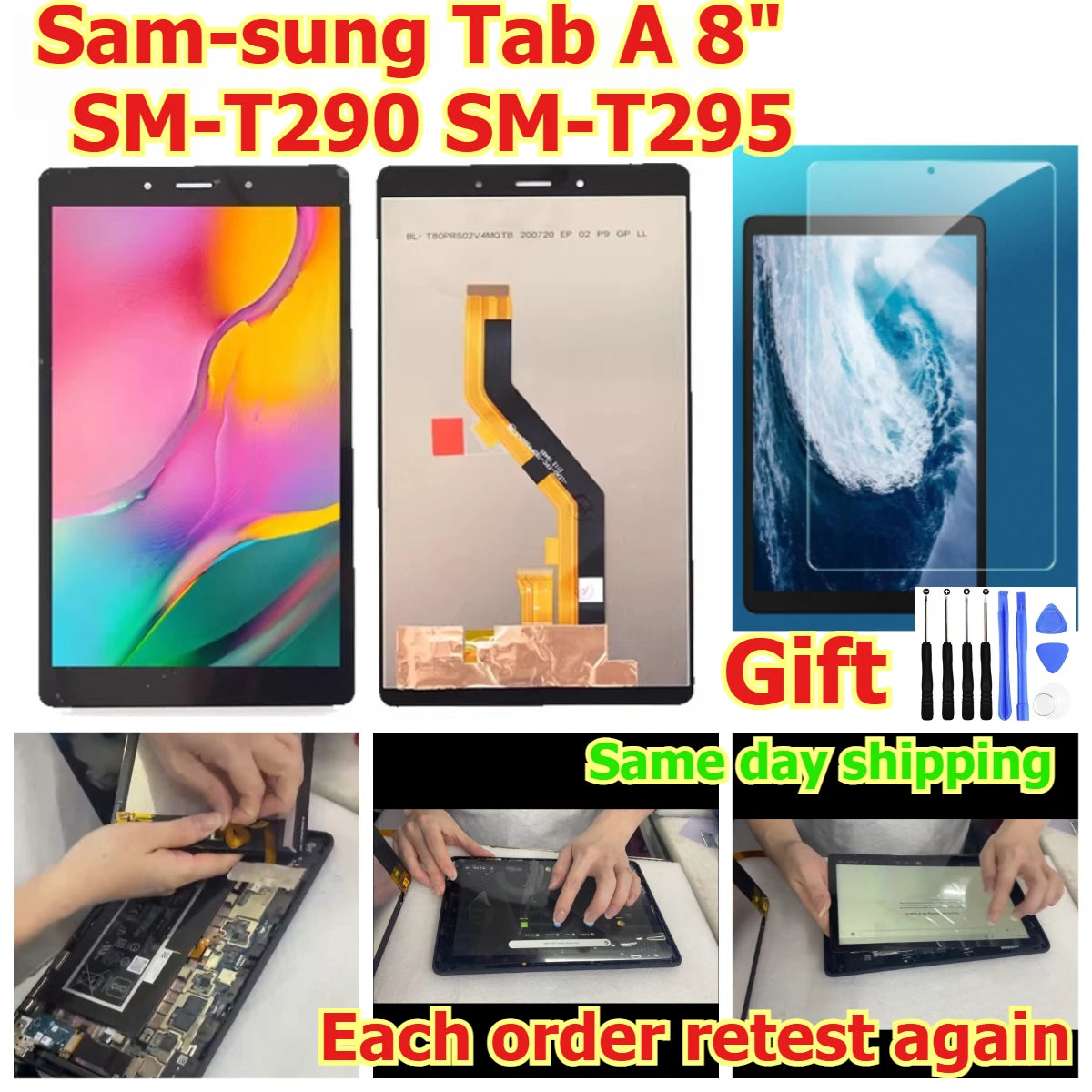 100% tested Tab touch lcd display screen panel for Samsung Tab A 8" inch SM-T290 SM-T295 digitizer glass assembly Samsung tablet repair parts