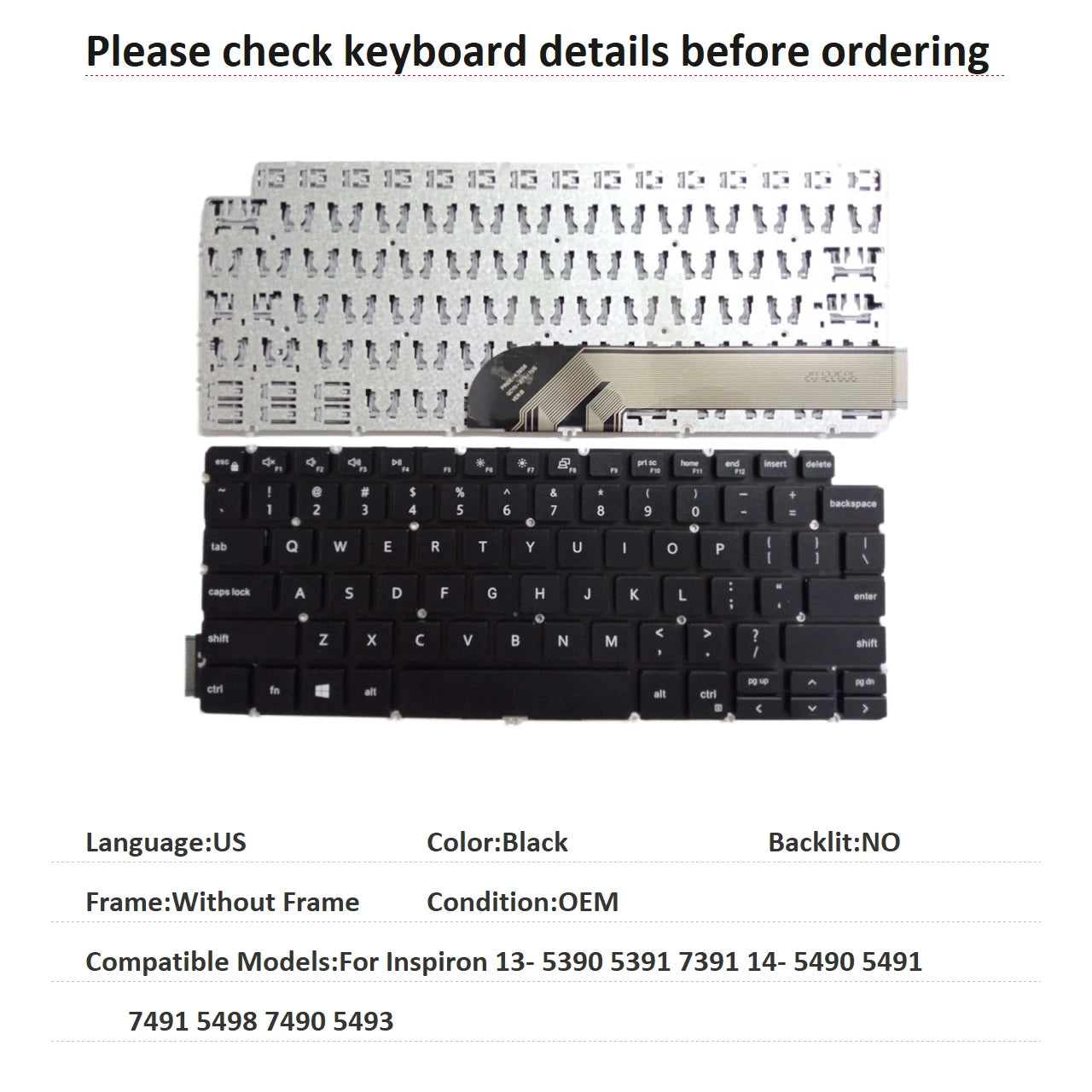 New US Russian Spanish Brazil Language  Backlit Keyboard For Dell Inspiron 13- 5390 5391 7391 14- 5490 5491 7491 5498 7490 5493Dell laptop repair parts