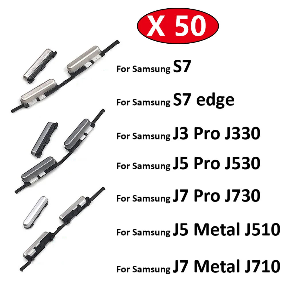 50Pcs/Lot, SIde Volume Button + Power ON / OFF Buttton Key Set For Samsung S7 Edge J5 J7 2016 Metal J510 J710 / J5 J7 2018 Pro J Samsung phone repair parts